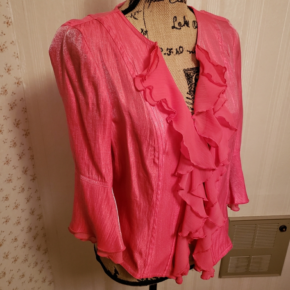 NWT Ruby Rd. Sz 8 Shimmering Pink Ruffled Blouse